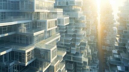 Obraz premium Innovative architecture in high rise residential buildings captured at sunset