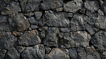 Fototapeta premium Dark gray ancient stone wall detail texture close up. AI generated images