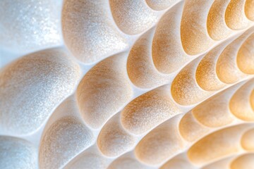 Fototapeta premium A detailed view of an iridescent shell surface reveals a stunning array of intricate textures and light reflections