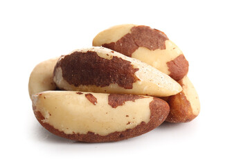 Tasty Brazil nuts on white background