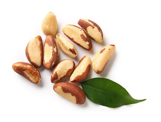 Tasty Brazil nuts on white background