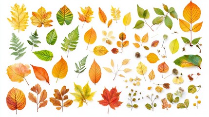 Assortment of bright autumn leaves isolated on white