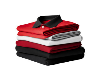 Stacked polo shirts in various colors