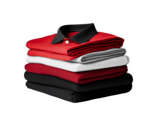 Stacked polo shirts in various colors