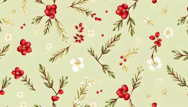Vector hand drawn seamless pattern with Christmas natural herbal, hyperrealism