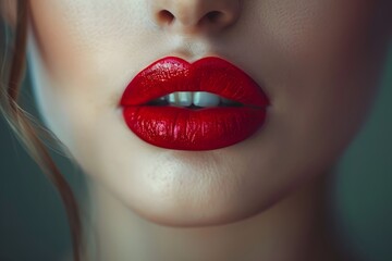 Fototapeta premium Stunning Close-Up of Luscious Red Lips with Glossy Finish