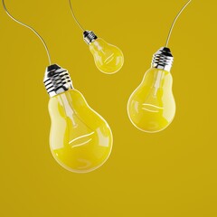 swinging light bulbs on yellow background