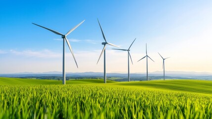 Wind Turbine Farm at Sunset A futuristic and clean landscape for the renewable energy industry
