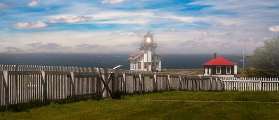 Point Cabrillo lighthouse at Cape Cabrillo Light Station State Historic Park, near Mendocino, CA.