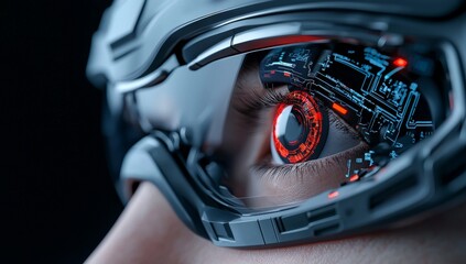 Fototapeta premium Detailed image of a bionic eye on a human head