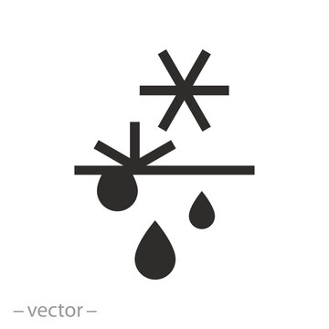 snow thaw, defrost icon, unfreeze function, flat vector illustration