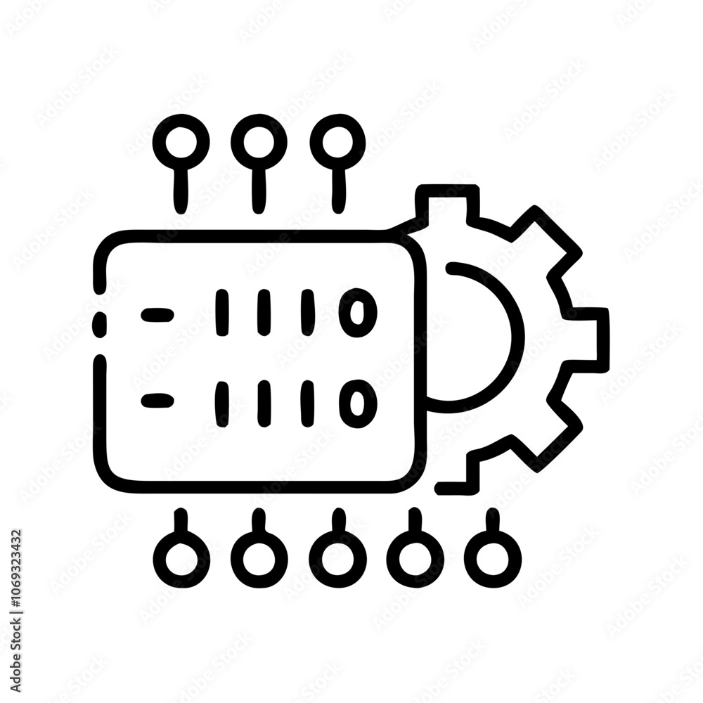 Poster ai code illustration featuring hardware components and gears on white background