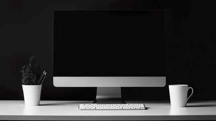 Fototapeta premium Minimalist Black Desk Setup with Clean Design Elements