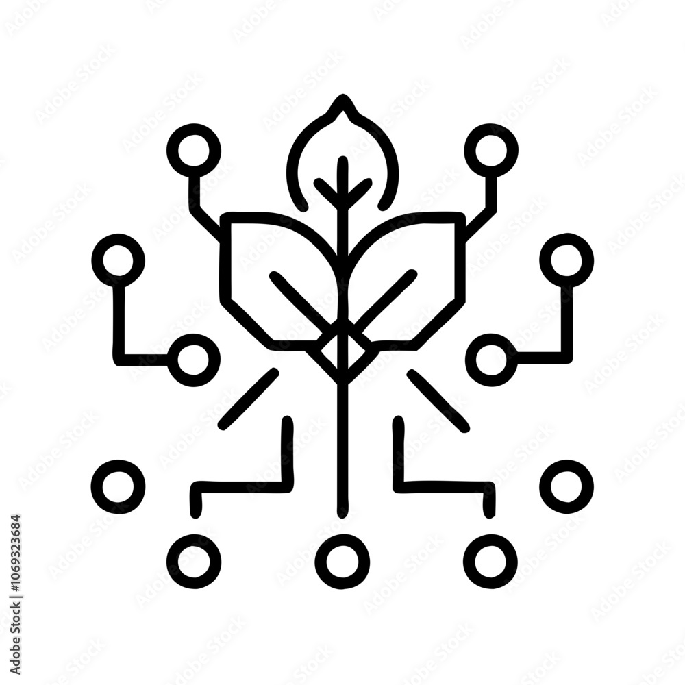 Poster ai farming icon with leaf and circuit elements on white background