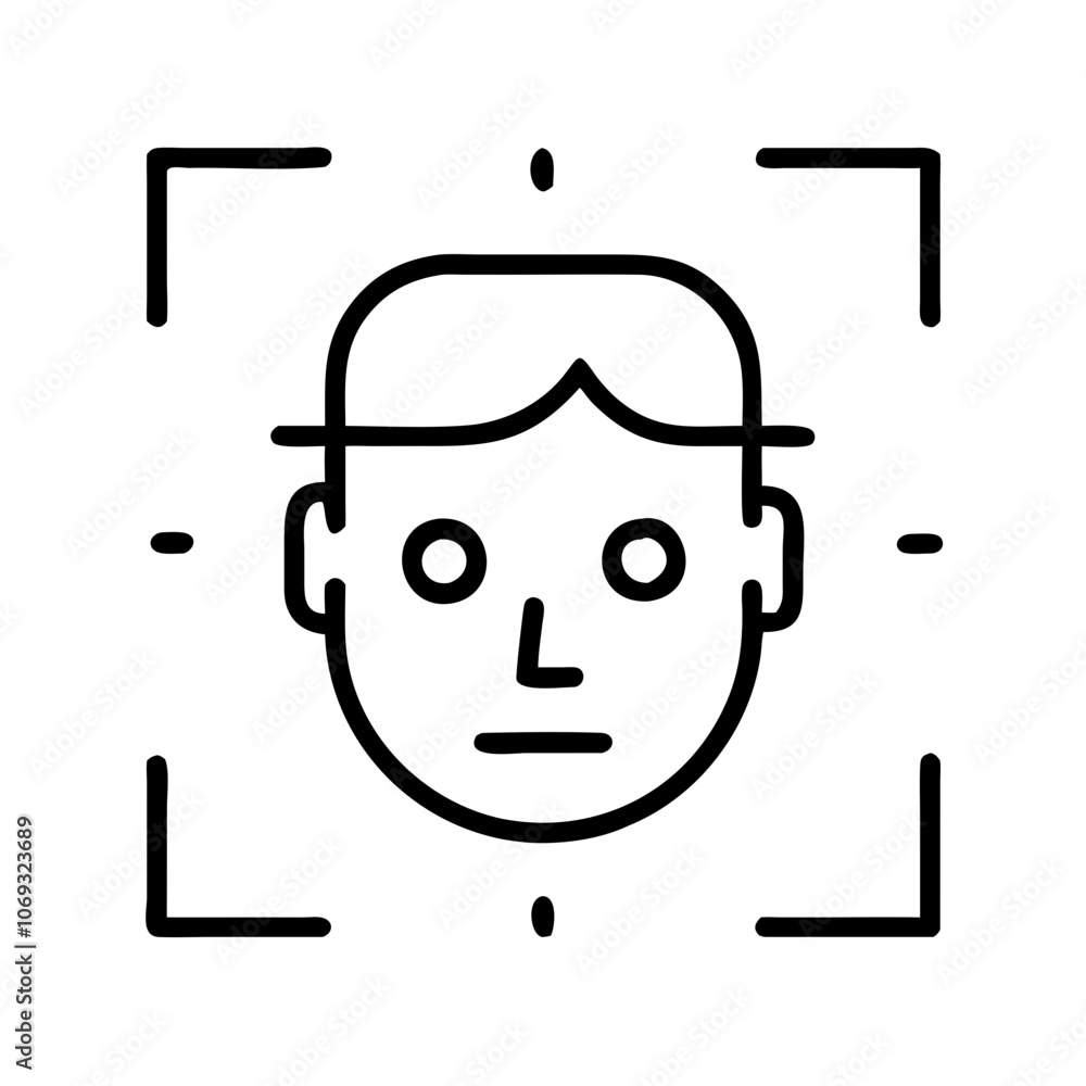 Poster ai face detection icon with outline of a person on white background