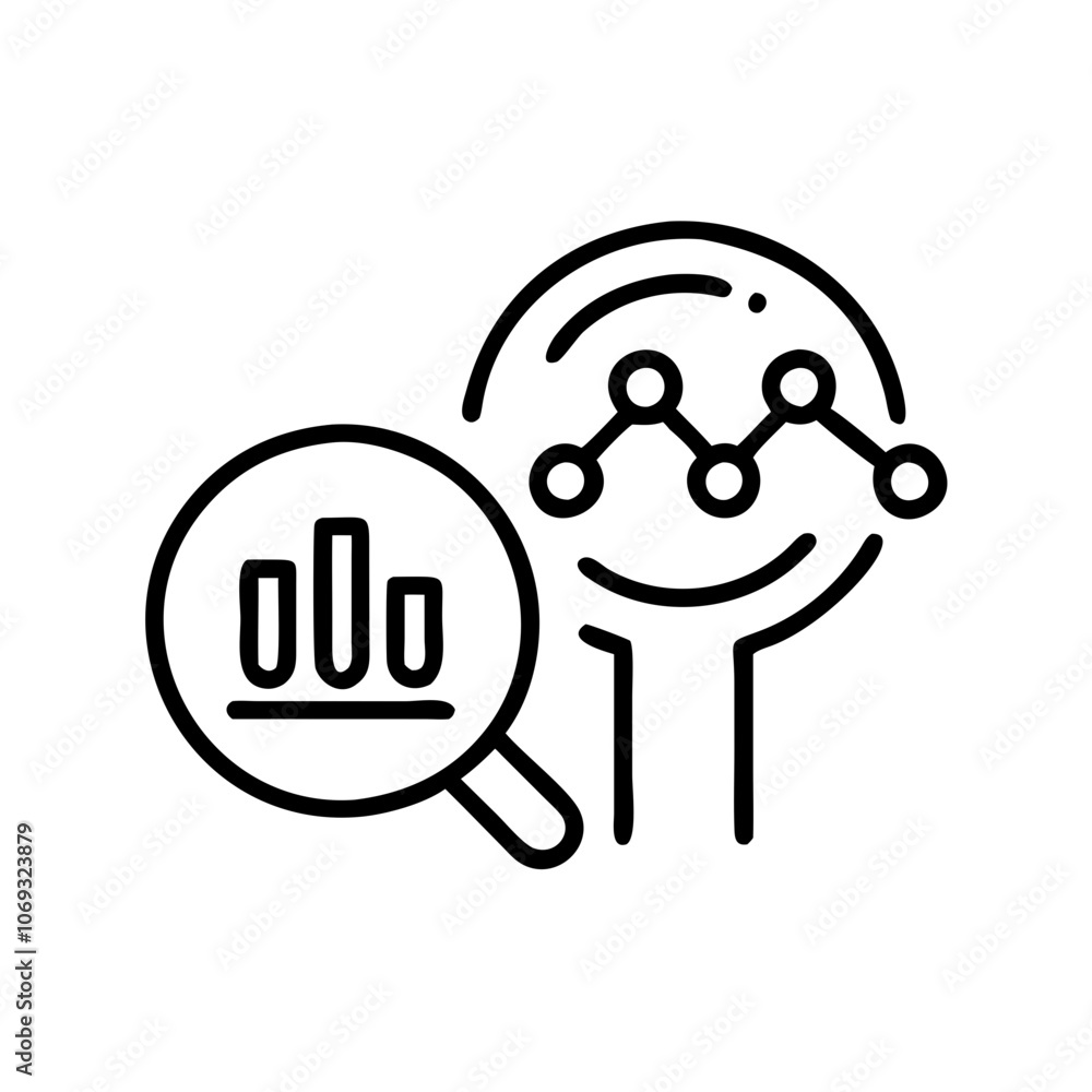 Aufkleber ai analytics illustration with data chart and magnifying glass on white background