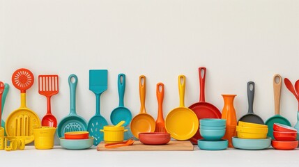 Colorful Kitchen Utensils and Cookware