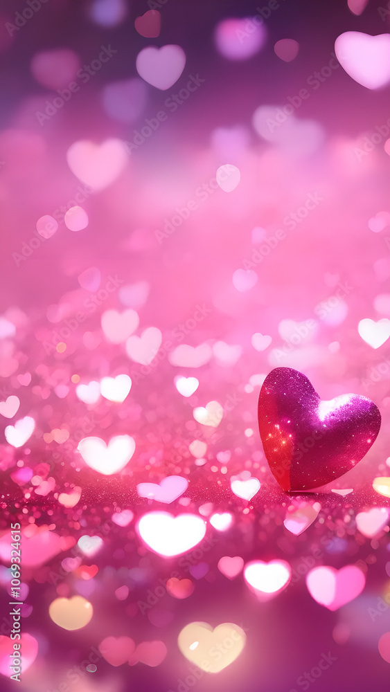 Poster pink background with a red heart in the middle