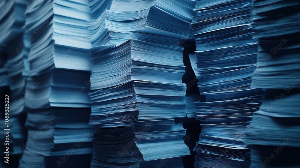 Aufkleber abstract close-up of blue paper stacks creating a textured and layered composition.