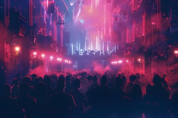 Vibrant Nightlife Scene with a Crowded Dance Floor and Colorful Lights