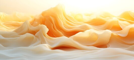 Fototapeta premium An ethereal landscape of flowing, soft waves in shades of warm peach and cream, evoking a serene and dreamlike atmosphere, bathed in golden light.