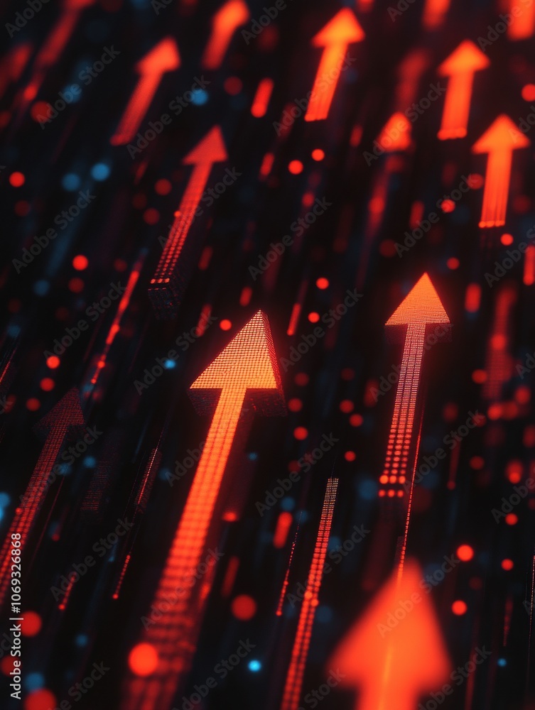 Aufkleber dynamic red arrows symbolizing growth and progress in a futuristic digital environment.