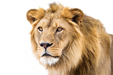 Naklejka premium a close up of a lion isolated on a white background.AI GENERATED