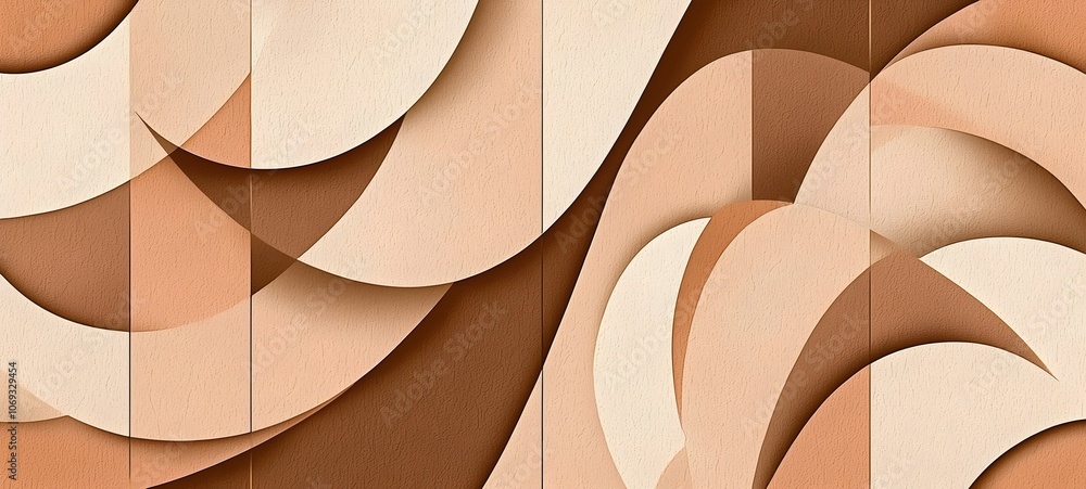 Poster abstract pattern featuring soft waves in warm beige and brown tones, creating a calming and modern a