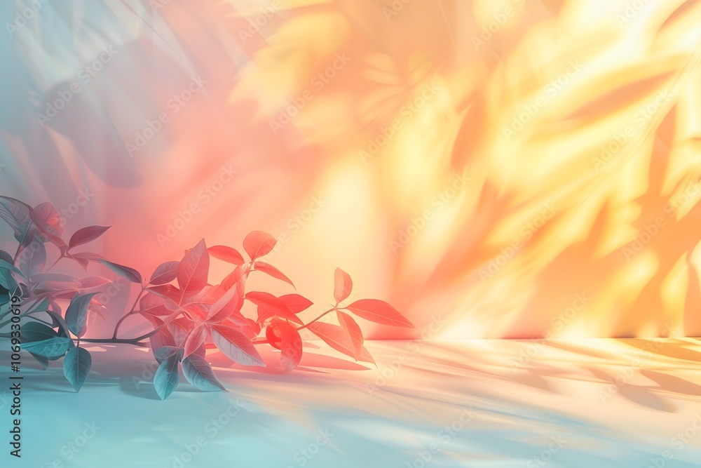 Aufkleber serene botanical shadows with a colorful gradient background
