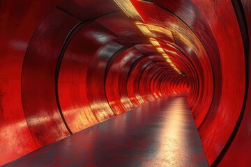 A long red tunnel with a light at the end, ideal for representing guidance or direction