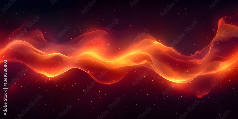 Poster an abstract wave of ethereal orange and red flames dances across a dark backdrop, creating a mesmeri