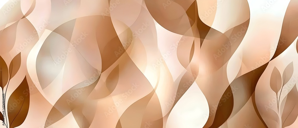 Aufkleber an abstract composition featuring soft curves and organic shapes in warm shades of beige and brown, 