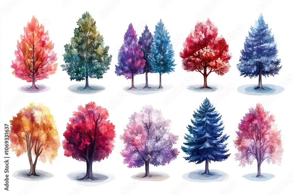 Poster a cluster of trees with vibrant, colorful trunks and branches