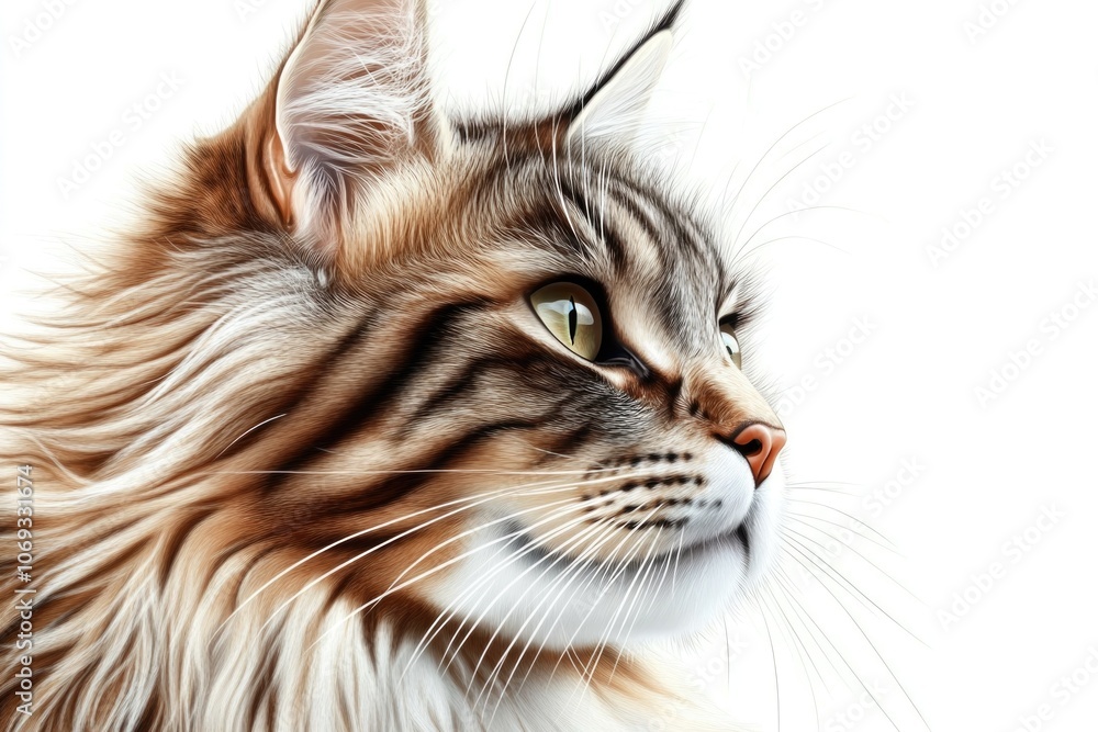 Poster close-up of a feline's face with long hair, suitable for use in articles about pets or as a decorati