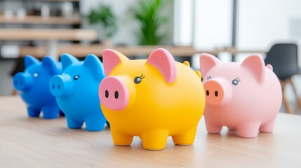 Obraz premium A group of piggy banks attends a financial wellness retreat to learn about saving and investing