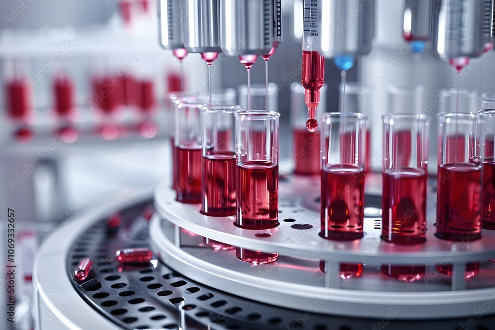 Aufkleber advanced laboratory setup with test tubes and red liquid