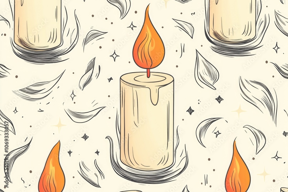 Poster a seamless pattern featuring candles and stars