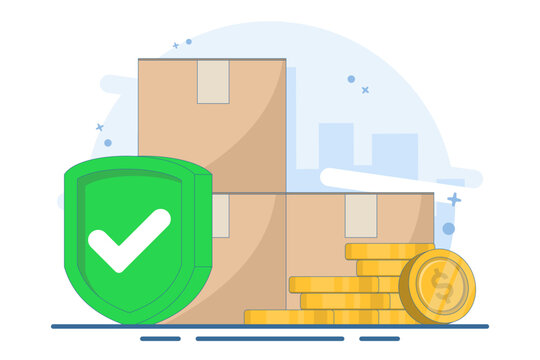 boxes, shield, coins, delivery, protection concept clip art preview