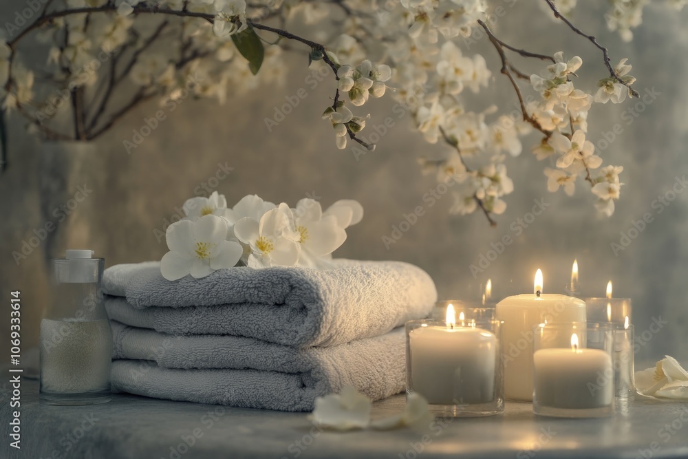 Poster A collection of towels arranged neatly on a table, suitable for use in still life photography or as a prop in various settings