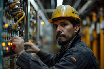 Focused Technician Working on Control Panel in Industrial Setting