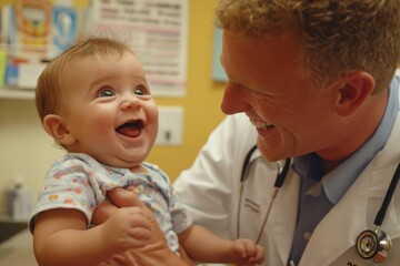 A doctor cradles a newborn baby in his arms, providing care and comfort