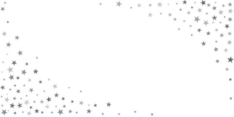 Silver stars vector corner background, sparkling Christmas confetti falling magic shining sparkles, flying stars glitter border