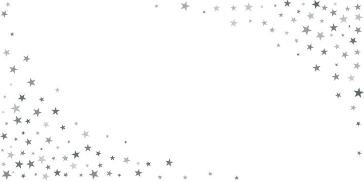 Silver stars vector corner background, sparkling Christmas confetti falling magic shining sparkles, flying stars glitter border