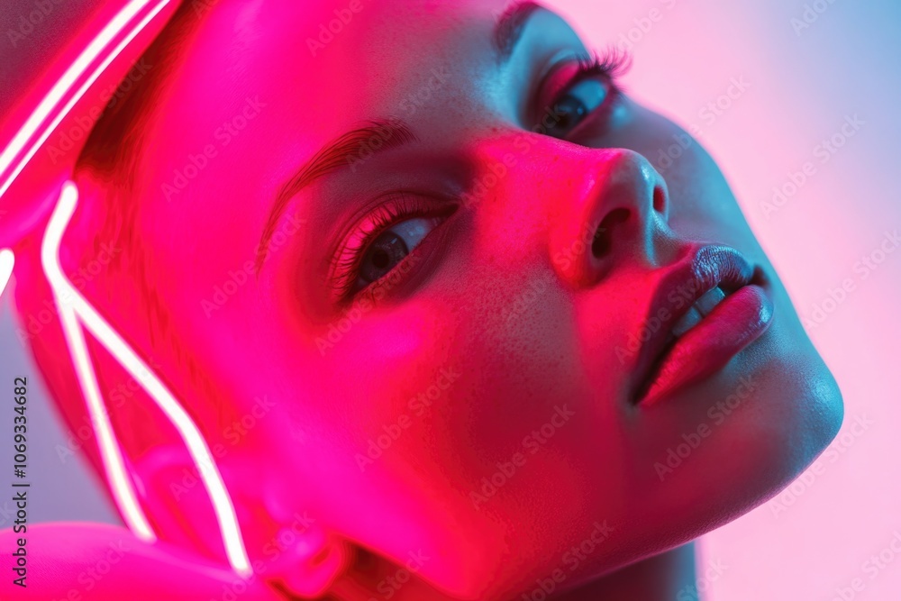 Poster a close-up of a person wearing a neon hat, great for capturing attention in a crowd or adding a pop 