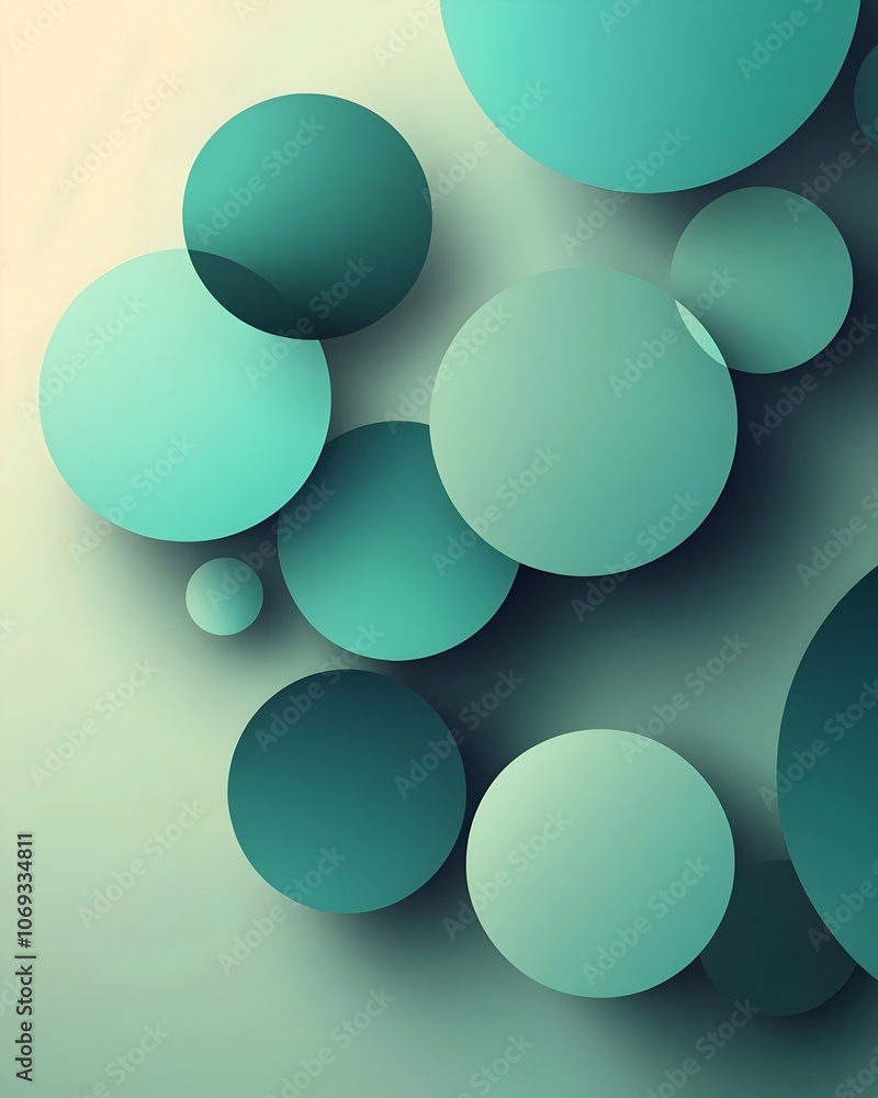 Poster abstract design featuring teal-colored circles of varying sizes, creating a modern and serene compos