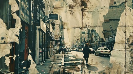 Fototapeta premium Textured surface of crumpled and torn posters on urban streets, AI generated image