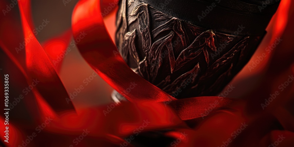 Aufkleber a close-up of a decorative vase wrapped in a red ribbon, suitable for use as a symbol of love or cel