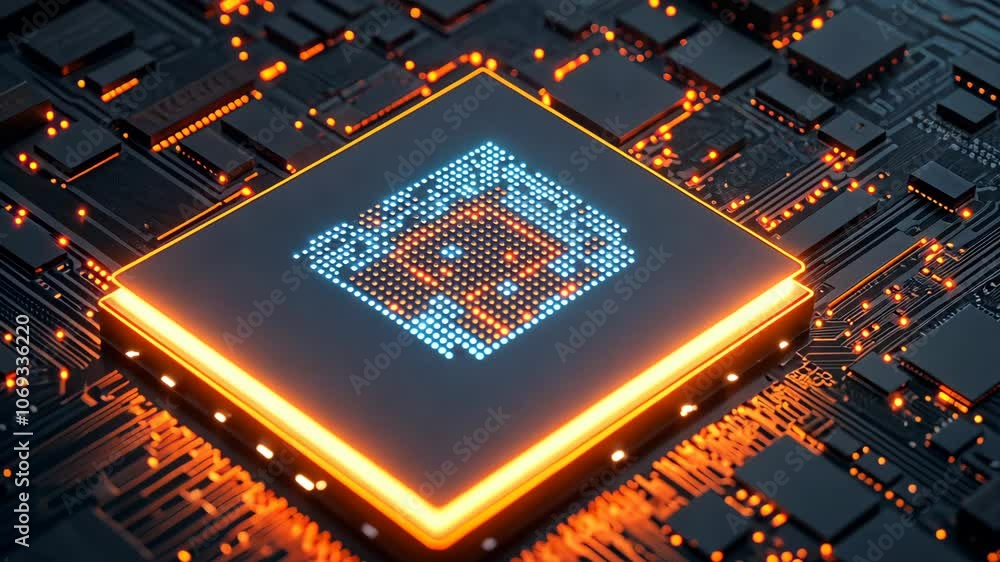 Aufkleber a close-up of a computer chip with an illuminated icon, representing the power of modern technology