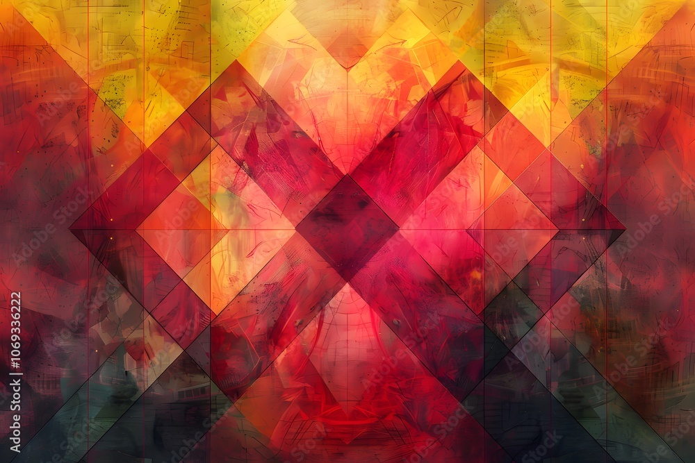 Poster vibrant geometric abstract art with rich colors and dynamic patterns
