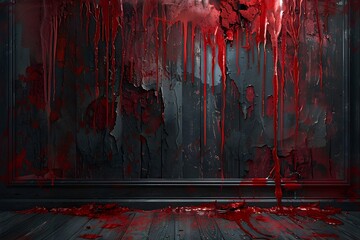 Dark and Gruesome Scene with Blood-Dripping Walls